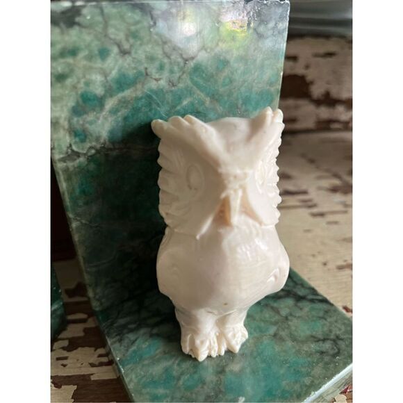 Pair Vintage 1960s Genuine Alabaster Hand Carved  Italian Owl Bookends Green Ivo - Picture 2 of 13